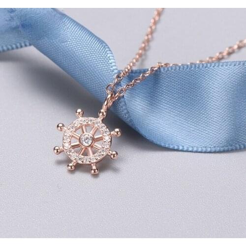 S925 Sterling Silver micro inlaid rudder Necklace womens simple compass Logo Necklace short clavicle chain