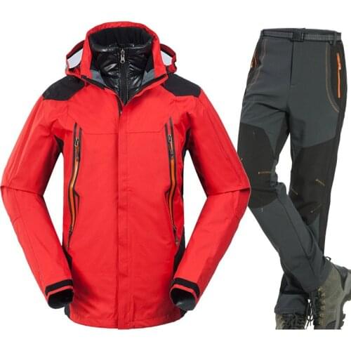 Winter Down Jacket & Hiking Pants Men ski suit Outdoor thermal Windproof Waterproof Raincoat mountaineering fishing Hiking suit