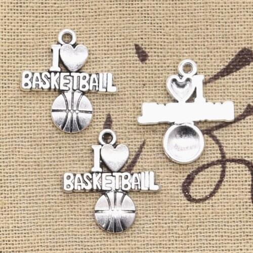 20pcs Charms I Love Basketball 21x20mm Antique Bronze Silver Color Pendants Making DIY Handmade Tibetan Bronze Jewelry