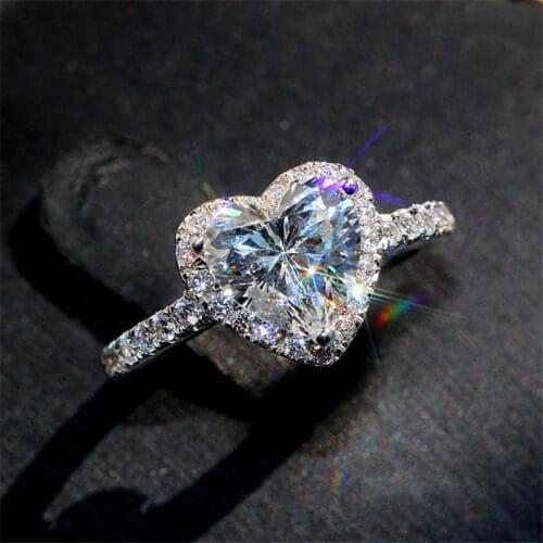 2020 Hot Classic AAA Heart White Zircon Wedding Rings For Women Trendy Silver Color Female Bride Jewelry Party Valentine Gifts