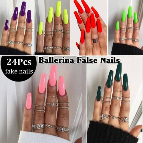 24Pcs/Set Full Cover Matte Manicure Coffin False Nail Tips Ballerina Acrylic Fake Ballerina Nails Extension