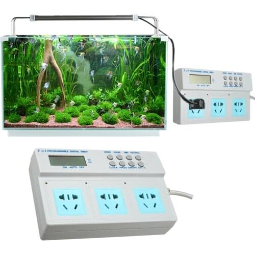 3 in 1 Programmable LCD Digital Timer Socket Power Time Control For Fish Aquarium Lighting Filter Air Pump Wavemaker Water Pump