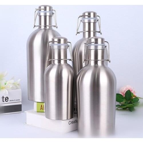 32OZ/64OZ Stainless Steel Homebrew Beer Growler Portable Barrel Secure Swing Top Lid Craft Bottle