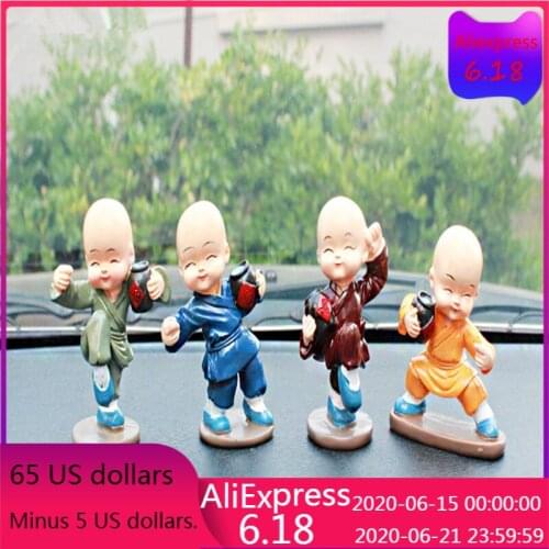 4 Sets Of Kung Fu Little Monk Car Ornaments Car Doll Ornaments Drunk Boxing Small Monks Creative Resin Crafts