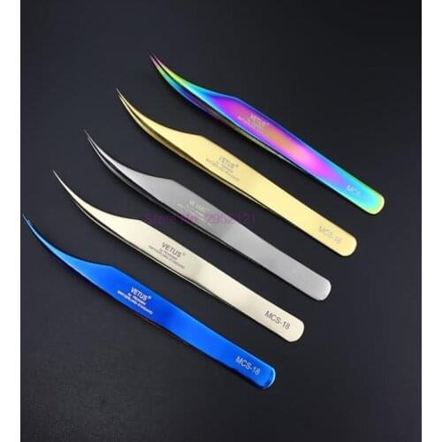 50pcs MCS-15/12 series Rainbow Tweezers Eyelash Extension Tweezer Stainless Steel Tweezers