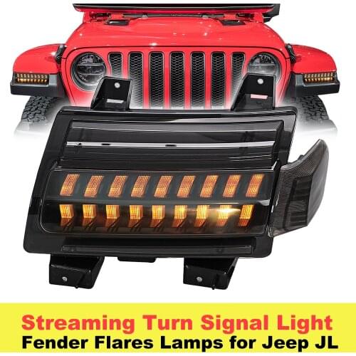 White DRL+Amber Flashing Turn Signal LED Front Side Reflector Daytime Running Light For Jeep JL Rubicon Sahara 2018-2020