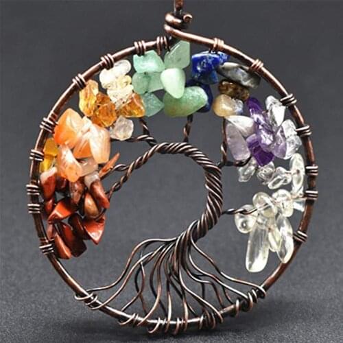 Healing Crystal 7 Chakra Tree Of Life Ornaments Chakra Wheel Car Pendant Bag Handmade Interior Stone School Car Ornament Ha T3T5