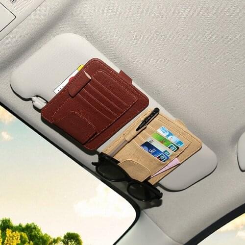 Car Glasses Case Leather Auto Credit Card Glasses Holder Visor Sunglasses For Mitsubishi Vw Polo Lancer 9 Etc Auto Accessories