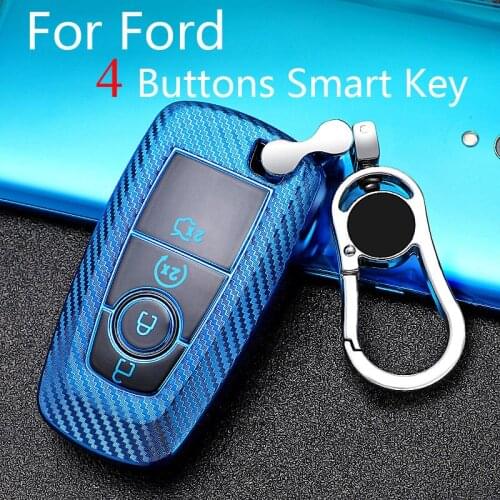 Carbon Fiber Style TPU Car key Cover Case For Ford F150 Escape Explorer Mustang Edge F350 F450 F550 Ranger 4-Buttons Smart Key