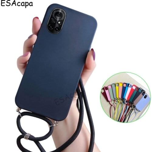 Lanyard Neck Strap Cord Rope Phone Case For Huawei Nova 8 7 Pro 8 SE 7i 5i Pro Chain Necklace TPU Cover For Huawei Y8P Y6P 2020