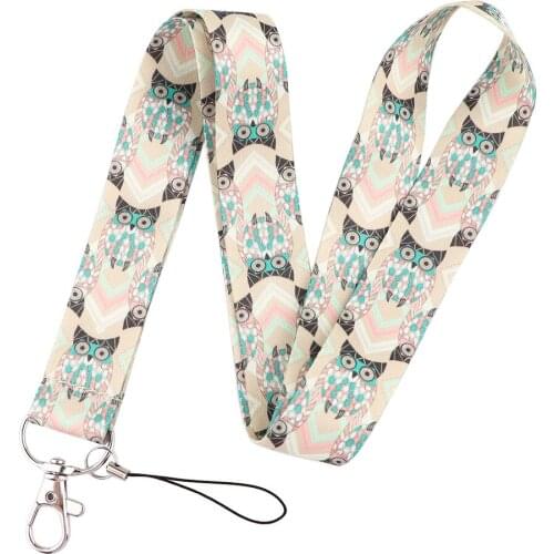 ER1044 Animal Owl Painting Art Key Chain Lanyard Gifts For Child Students Friends Phone USB Badge Holder Necklace