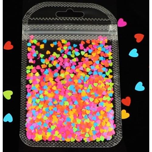 Fluorescence Love Hearts Nail Sequins For Manicure Neon Glitter Flakes Paillette UV Gel Polish Nail Art Decorations Accessories