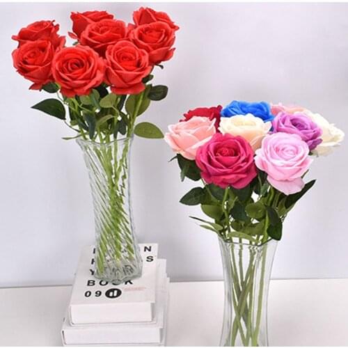 1 Pcs Fake Silk Artificial Rose Flower Bouquet For Colorful Wedding Bridal Party Home Garden Crafts DIY Decoration