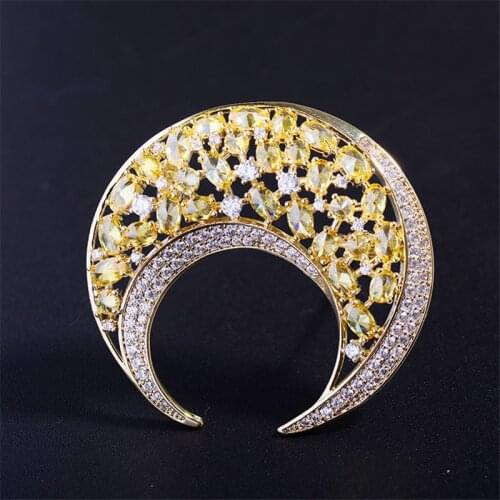 Graceful Korean Brooch Pin Micro Pave Zircon Moon Brooches for Women Wedding Jewelry Lady Coat Decoration Broche Christmas Gift
