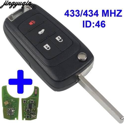 Jingyuqin 4 Buttons folding Flip Remote Key fob 433mhz with ID46 chip For Chevrolet Cruze Camaro Equinox Malibu Sonic uncut