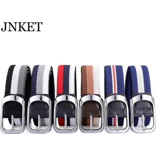 JNKET New Fashion Men Womens Woven Belt Elastic Waistband Pin Buckle Waist Belt Casual Cinturon