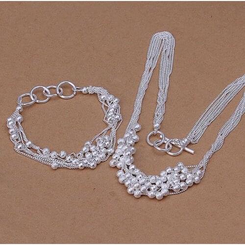 KN-S142 Six Strands Shine Ball Silver Color Jewelry Sets Lovely Silver Fashion Jewelry Bracelet Necklace/akyajcfa Awqajnxa