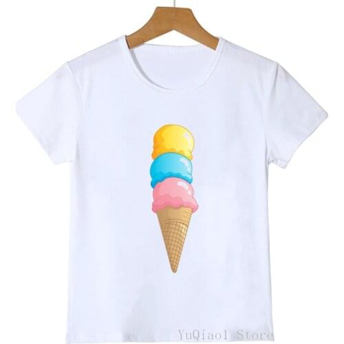 Colorful Ice Cream Print Childrens T-Shirts Cute Baby Girls Tshirt Summer Lovely Kids Clothing Top Boys T Shirts White Clothes