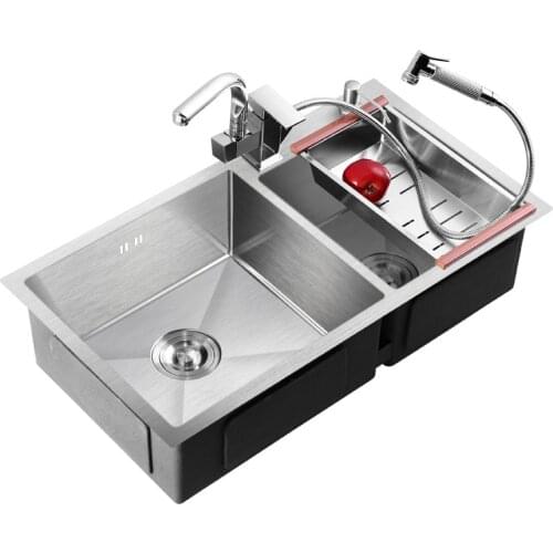 304 Stainless Steel Double Trough Set Kitchen Sink Udermount Sinks Vegetable Washing Basin 1.2mm Thickness Sinks Kitchen