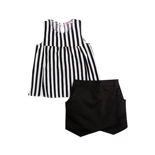 Hot Sale 2Pcs Clothes Set Toddler Kids Girls Striped Tops Shirt Puffy Shorts Skirts Outfits Set Clothes 2-7Y