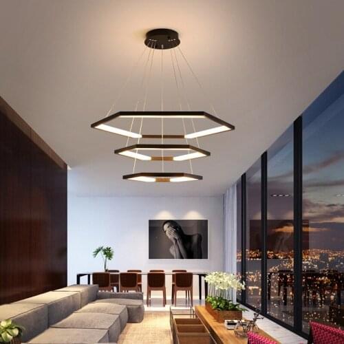 Six-sided ring LED chandelier Living room dining room bedroom study chandelier Business place Artistic lighting