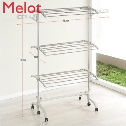 Multifunctional drying rack floor folding indoor balcony mobile double pole lifting telescopic diaper barber shop towel rack