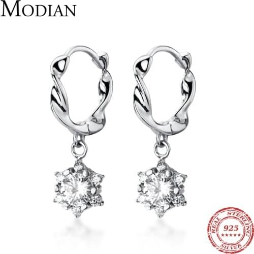 MODIAN Sparkling AAA Zircon Flower Irregular Hoop Earring for Women Real 925 Sterling Silver Wedding Engagement Original Jewelry