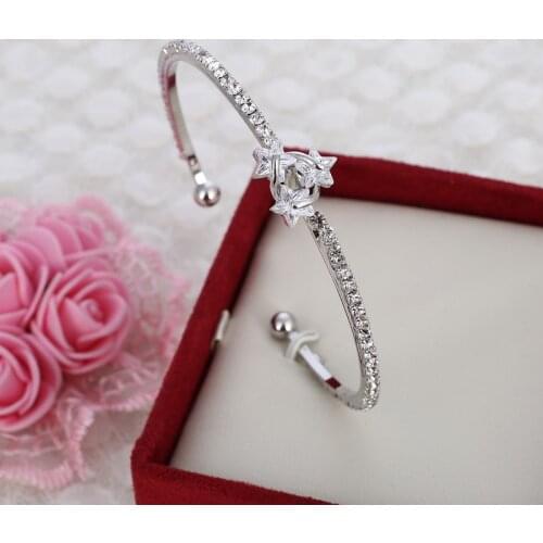 Fashion Silver Plated Thin Bracelet Crystal Star Cuff Bracelet Best Gift For Women Free Shipping Bracelets