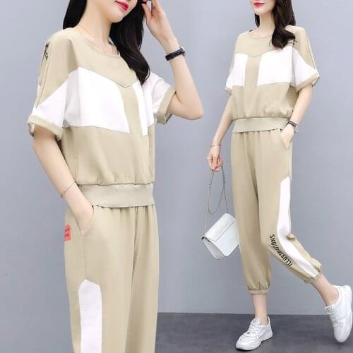 Fashion top&pants set summer womens casual tracksuits loose two piece set top and pants ensemble femme survetement