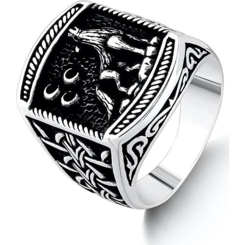 Handmade Sterling Silver With Wolf Motif For Men, Solid 925 Sterling Silver, Animal Men Jewelry New Authentic Antique Turkish