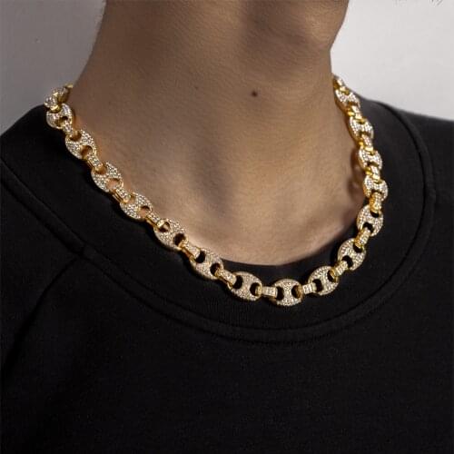 Mens Miami Cuban Link Chain Necklace Full Bling Iced Out Coffee Bean Pig Nose CZ Rhinestones Necklace 2021Fashion Rapper Jewelry