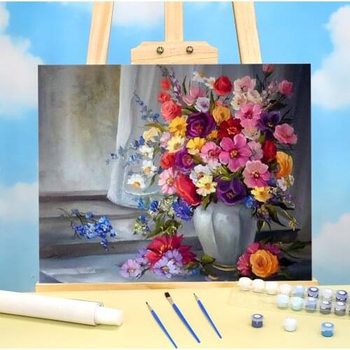 Flowers Coloring By Numbers Painting Complete Kit Acrylic Paints 40*50 Boards By Numbers New Design Children Wall Wholesale