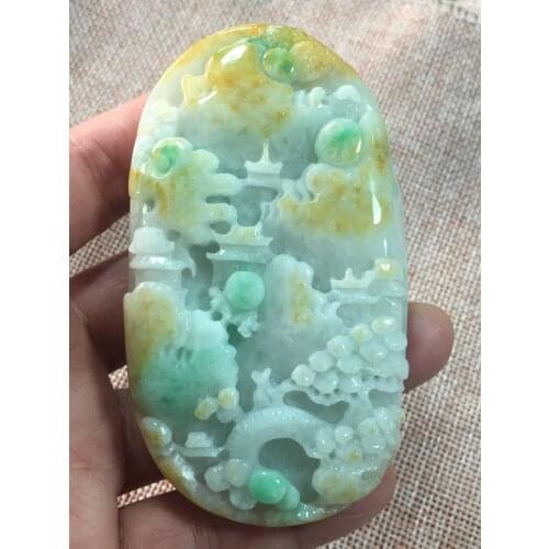 Natural Myanmar jade A HandCarved landscape green jade pendant jade necklace pendants jewelry jade necklaces woman