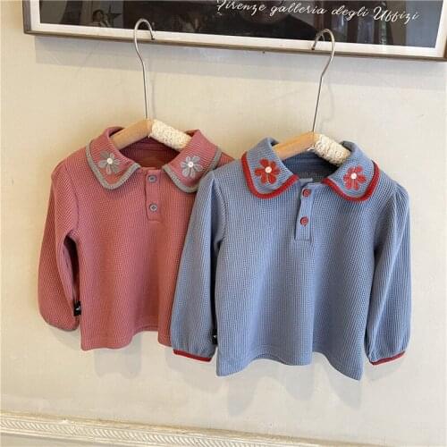 2021 New Autumn Korean Style Toddlers Kids Shirts Long Sleeve Flowers Baby Girls Pullovers Tops Children Clothes