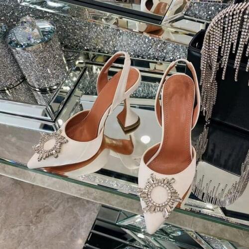 2021 New Summer Women Pumps Pointed Toe Rhinestone Crystal Narrow Band Gladiator Sandals Elegant Wedding Shoes