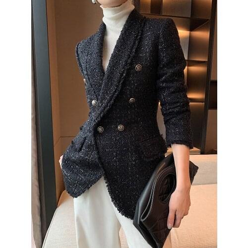 2021 autumn new style small fragrant black temperament wool small suit jacket womens self-cultivation suit blouse