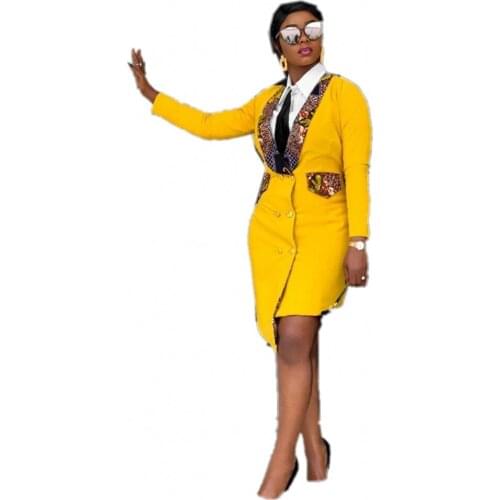 New Spring Autumn African Ladies Long Sleeve Dress Leisure Lapel Slim Large-size Professional Skirt Irregular Sexy MIDI Skirt