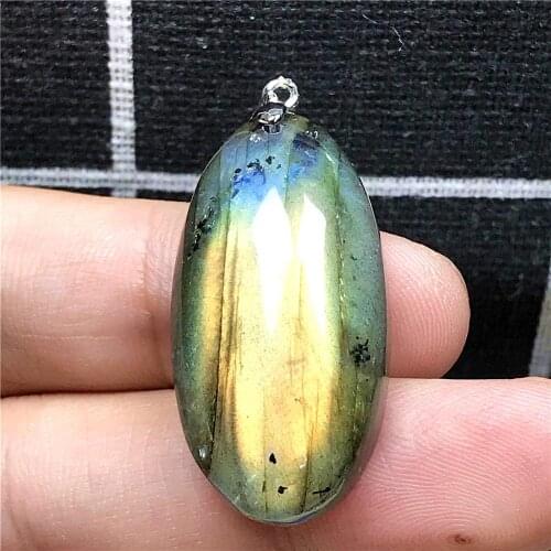 Necklace Pendant Natural Labradorite Jewelry For Woman Man Yellow Light Crystal 31x16x8mm Beads Silver Moonstone Gemstone AAAAA