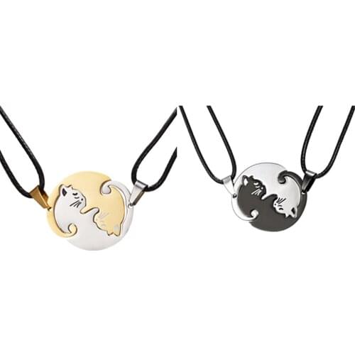 Cat Necklace Pendant Couples Best Friend Puzzle Yin and Yang Lover Day