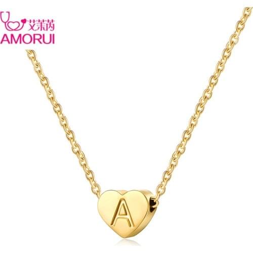 Initial Letter Choker Necklace Name Jewelry Stainless Steel Heart Shape Alphabet Gold Chain Girlfriend Women Gift