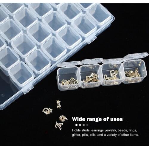 28 18 Grids Transparent Plastic Box Jewelry Nail Tip Storage Box Compartments Rangement Organizer