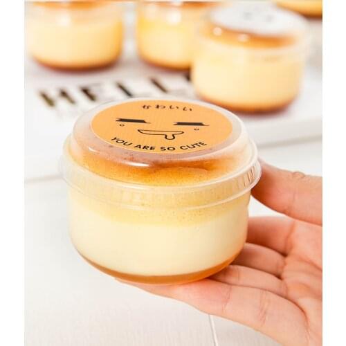Pudding Plastic Cup with Lid Japanese Cake Packaging Baking Jelly Dessert Party Set Bowl Box