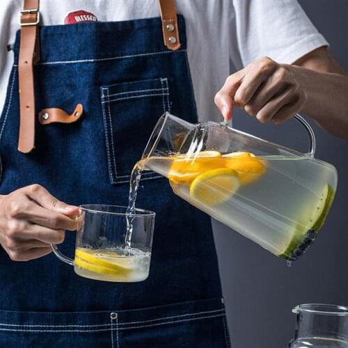 2pcs Glass Water Pitcher Tea Kettle Handle Tea Pot Water Jug Glass Water Cup