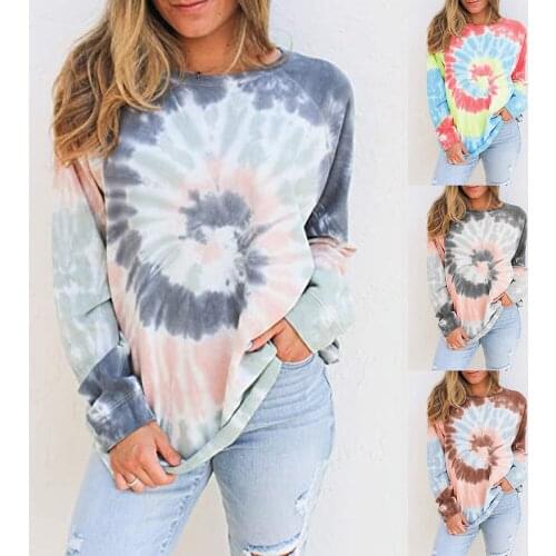Stylish top hoodies women 2021 Long Sleeve Tie Dye Hoodie Gradient Color Sweatshirt sweatshirt women vintage