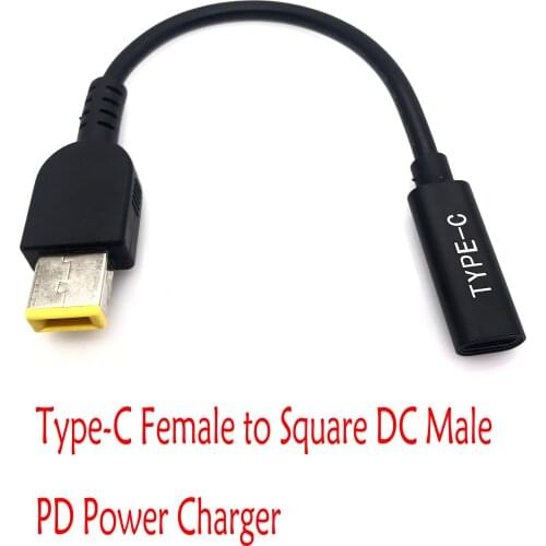 Type-C Female to Square DC Male PD Power Charger Connector Cable All-copper Conductor Induction Chip 15cm for Lenovo Thinkpad