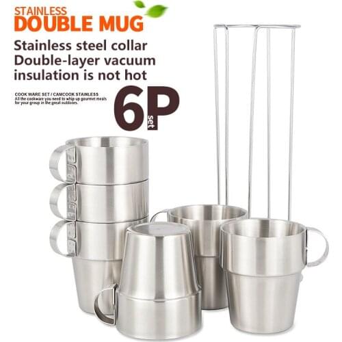 Outdoor Camping Non-magnetic 6P set of Stainless Steel Thermal Insulation Anti-scalding Coffee Cup Picnic Cup Double Insulation