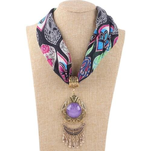 Vintage Style Lady Jewelry Necklace Scarf Women Chiffon Bohemian Style Pendants Neck Decoration Ethnic Jewelry Scarf Lightweight