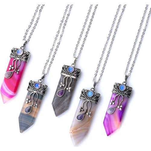 Vintage Opal Stones & Fluorite & Labradorite Pendant Necklace Natural Quartz Crystal Necklace Healing Stones Women Necklace