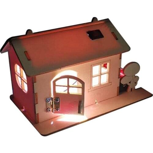 Y4UD 1Set Wood DIY Cabin with Colorful Lights Play House Toy Model House Pretend Play Assemble Dollhouse Kit Role-Play Set