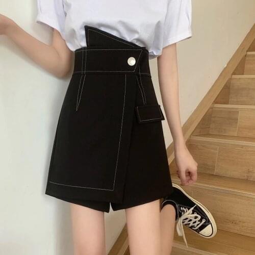 Womens High Waist Mini Skirt 2021 Summer Korea Temperament Retro Fashion Irregular Soild A-LINE Elegant Casual Shorts Skirts